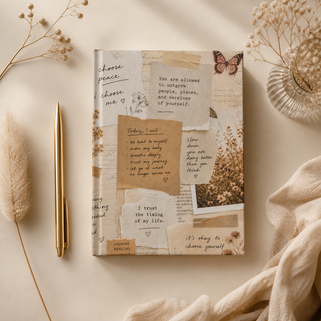 Beige Aesthetic Affirmation Journal – Self Care Notebook, Mental Health Journal, Healing & Growth Diary, Hardcover 5x7 Blank Notebook