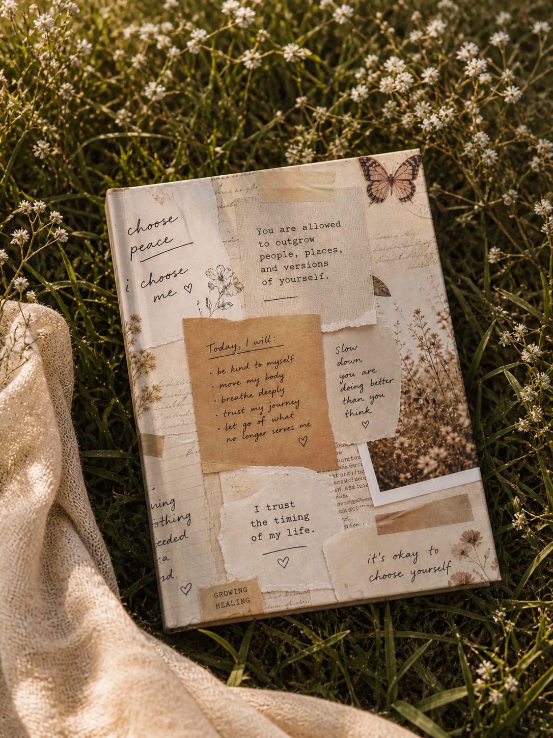 Beige Aesthetic Affirmation Journal – Self Care Notebook, Mental Health Journal, Healing & Growth Diary, Hardcover 5x7 Blank Notebook
